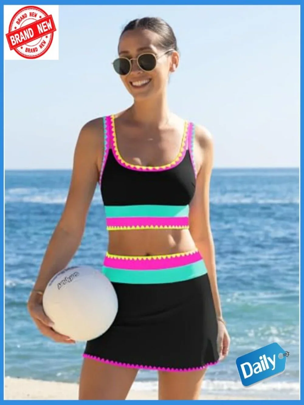 High Waisted Bikini Set Tummy Control 3 Piece Swimwear with Skirt